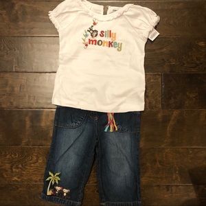 NWT Embroidered Denim Capris and Matching Tee